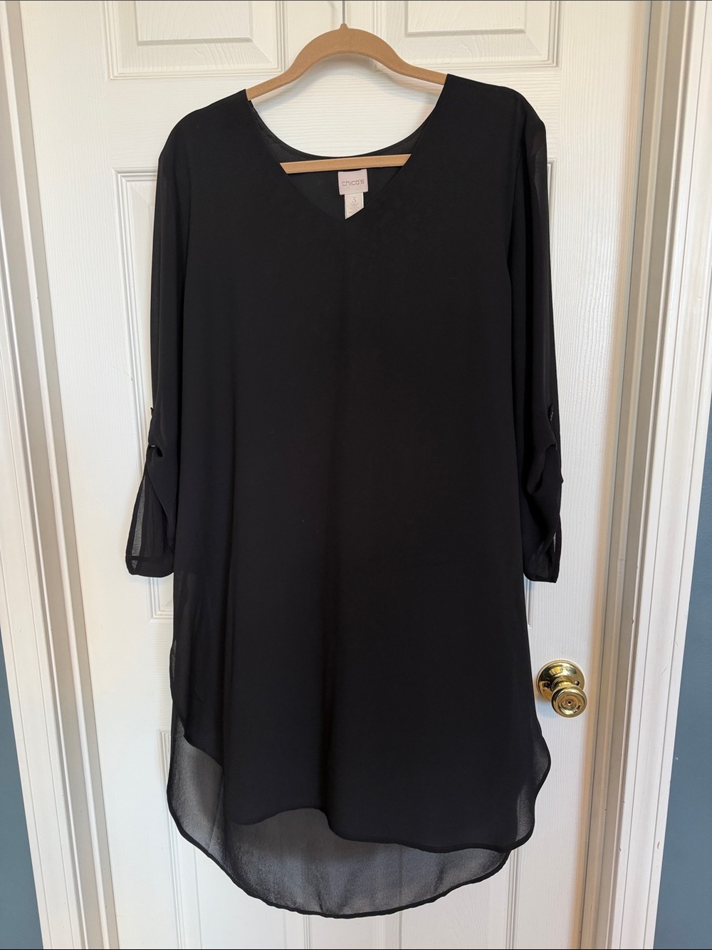 Chico's Black Long-Sleeve Split-Neck Tunic